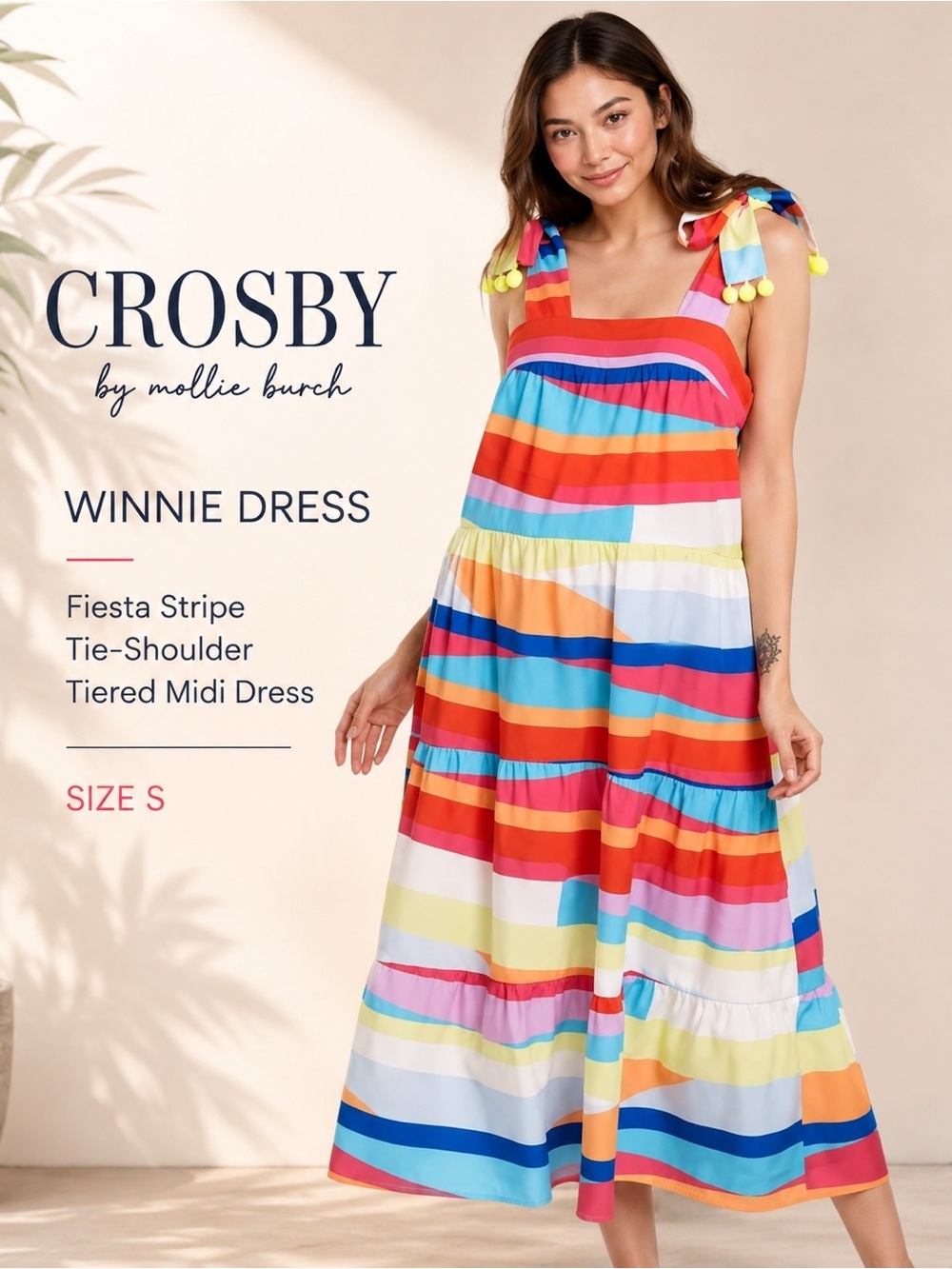 CROSBY by Mollie Burch Winnie Rainbow Fiesta Stripe Midi Dress Size S